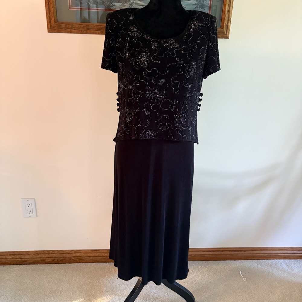 S.L. Petites Dress Set Womens 6P Black Glitter Floral 2 Piece Formal Evening